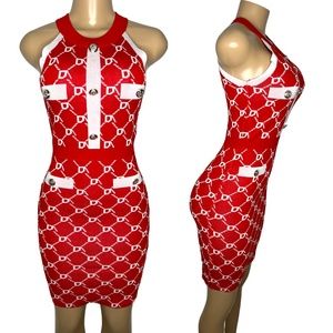 NWT Size S Elegant Red and White Halter dress Sleveless Women Bodycom Dress
